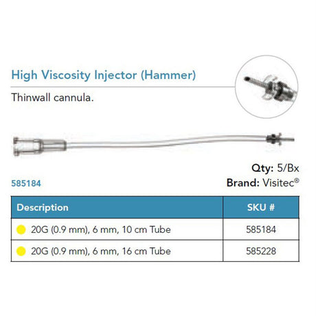 Visitec High Viscosity Injector (Hammer), 20G, 16 cm Tubing. MPN: 585228