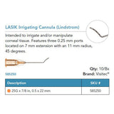 Visitec LASIK Irrigating Cannula (Lindstrom), 25G x ⅞ in (0.5 x 22 mm), 45° Angled. MPN: 585250