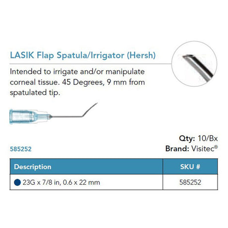 Visitec LASIK Flap Spatula/Irrigator (Hersh), 23G x ⅞ in (0.6 x 22 mm), 45° Angled. MPN: 585252