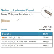 Visitec Nucleus Hydrodissector (Pearce), 27G x ⅞ in (0.4 x 22 mm), Straight. MPN: 585274