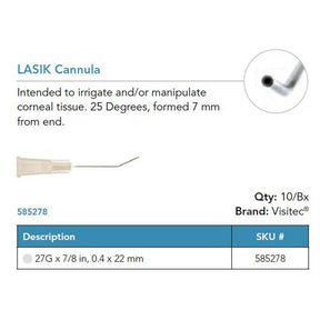 Visitec LASIK Cannula, 27G x ⅞ in (0.4 x 22 mm), 25° Angled. MPN: 585278