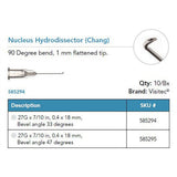 Visitec Nucleus Hydrodissector (Chang), 27G x 7/10 in (0.4 x 18 mm), 33° Bevel. MPN: 585294