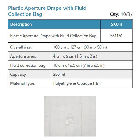 Visitec Visidrape Half Body Aperture Drape, Plastic, 250 ml Bag, 100 x 127 cm. MPN: 581151