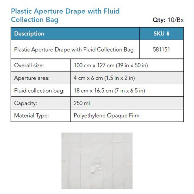 Visitec Visidrape Half Body Aperture Drape, Plastic, 250 ml Bag, 100 x 127 cm. MPN: 581151