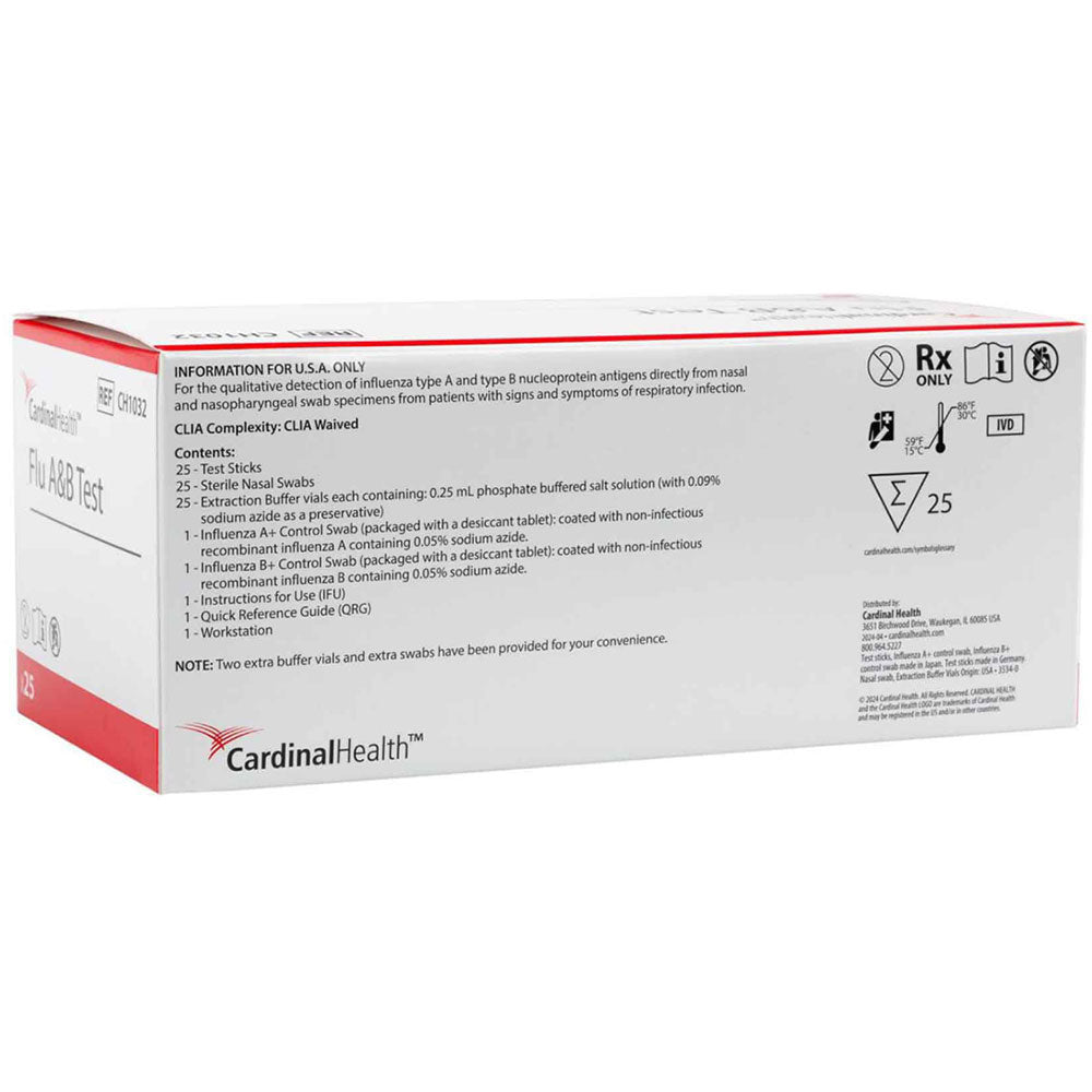 Cardinal Health Rapid Flu A & B Test, CLIA Waived, 25 Tests/bx. MPN: CH1032 - Image 2