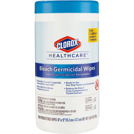 CLOROX Healthcare Bleach Germicidal Wipes Canister, 6"x5". MPN: 30577