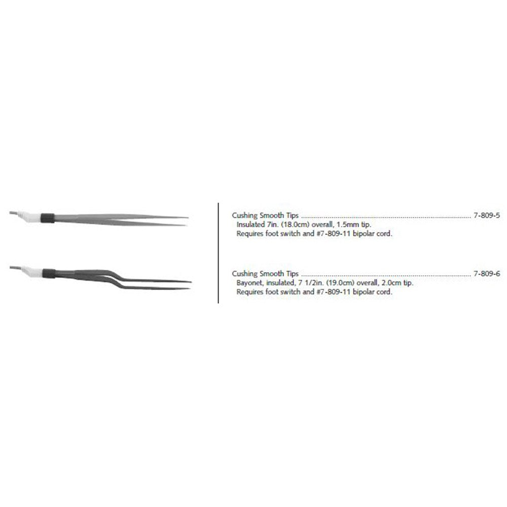 Conmed Bipolar Forceps Electrode, Cushing Smooth Tips, Bayonet Style. MPN: 7-809-6