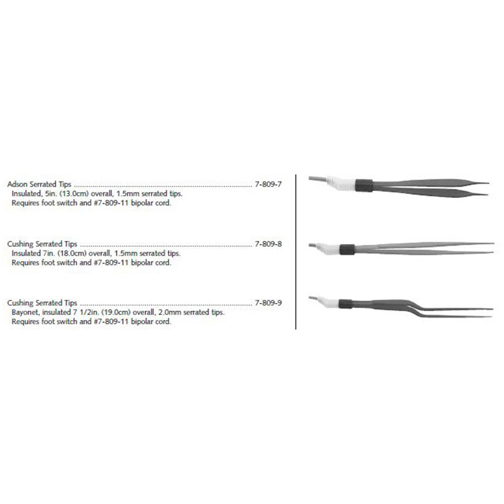 Conmed Bipolar Forceps Electrode, Cushing Serrated Tips, Bayonet Style. MPN: 7-809-9