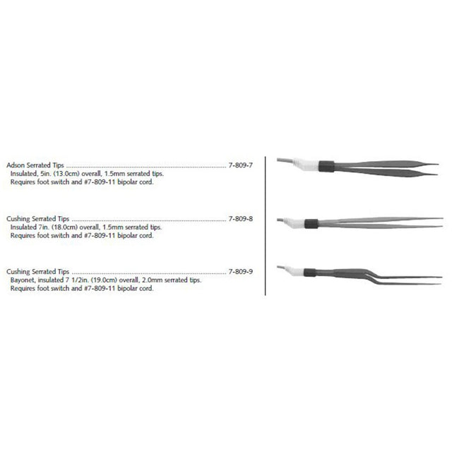 Conmed Bipolar Forceps Electrode, Cushing Serrated Tips, Bayonet Style. MPN: 7-809-9