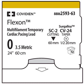 Covidien Flexon Temporary Cardiac Pacing Leads, Taper Point, 3-0, Clear, 24", SC, CV-23, 1/2 Cir. MPN: 8886259143-2
