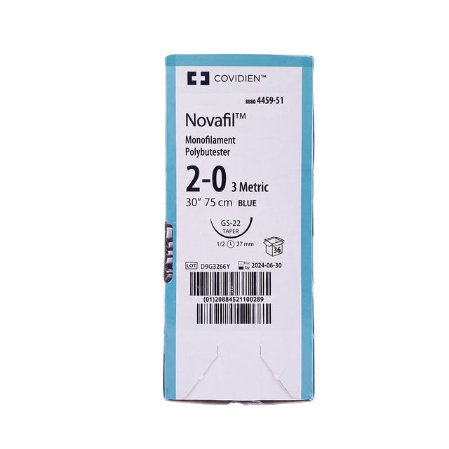 Covidien NOVAFIL Suture, Taper Point, Size 2-0, Blue, 30", Needle GS-22, 1/2 Circle. MPN: 8886445951