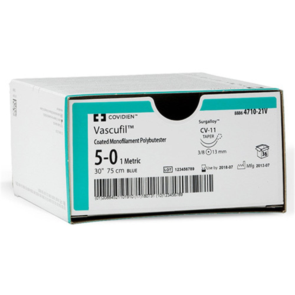 Covidien VASCUFIL Suture, Taper Point, Size 7-0, Blue, 30", Needle CV-1, 3/8 Circle. MPN: 8886470401V-2
