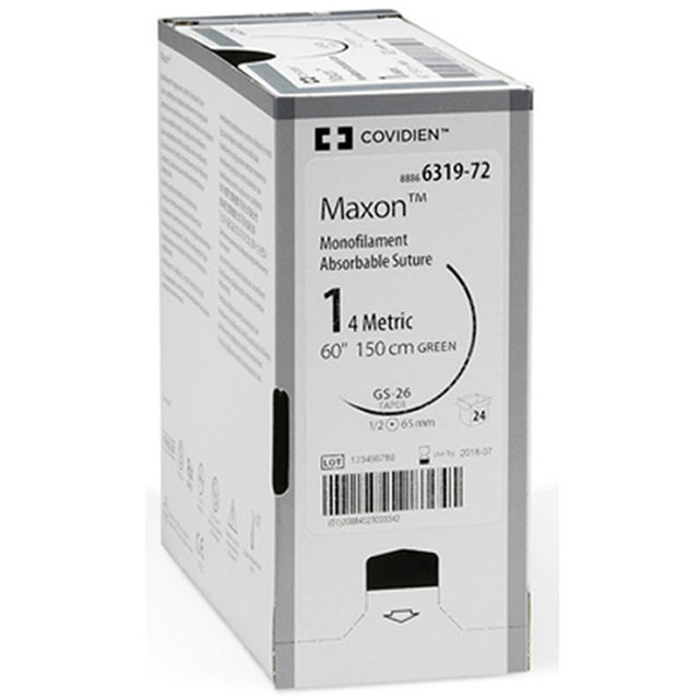 Medtronic Covidien MAXON Suture, Taper Point, Size 4-0, Green, 18", Needle CV-15, 3/8 Circle, 3 dz/bx. MPN: 8886605731-2