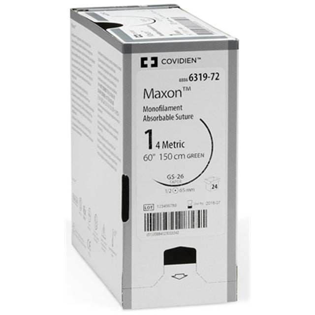 Covidien MAXON Suture, Taper Point, Size 3-0, Clear, 30", Needle V-20, 1/2 Circle. MPN: 8886623241