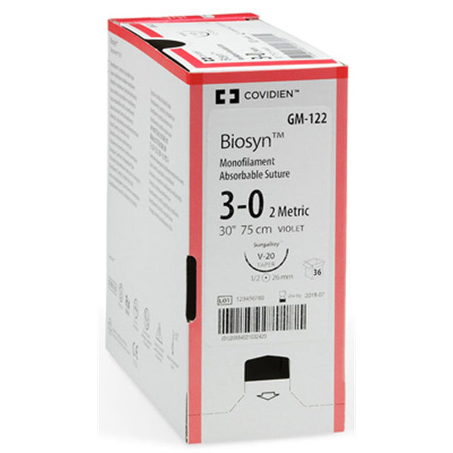 Medtronic Covidien BIOSYN Suture, Reverse Cutting, Size 0, Undyed, 30", Needle GS-11, 1/2 Circle, 3 dz/bx. MPN: CM-544