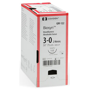 Covidien BIOSYN Suture, Reverse Cutting, Size 0, Violet, 30", Needle GS-11, 1/2 Circle. MPN: CM817