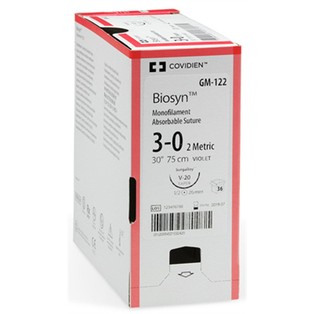 Covidien BIOSYN Suture, Taper Point, Size 2-0, Undyed, 30", Needle GS-22, 1/2 Circle. MPN: CM830