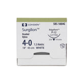 Covidien SURGILON Nylon Suture, Premium Reverse Cut, Size 4-0, White, 18", Needle P-12, 3/8 Circle. MPN: SBS1884G