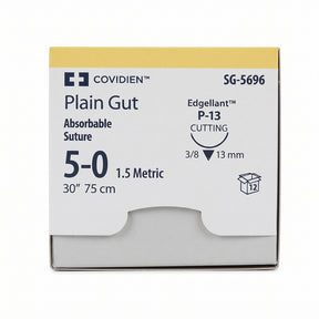 Covidien Plain Gut Suture, Premium Reverse Cutting, Size 5-0, 30", Needle P-13, 3/8 Circle. MPN: SG5696