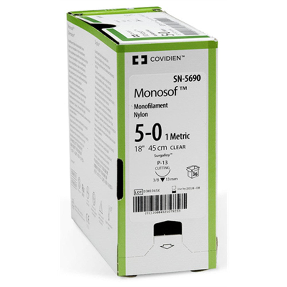Covidien MONOSOF Nylon Suture, Reverse Cut, Size 3-0, Black, 30", Needle C-16, 3/8 Circle. MPN: SN671G