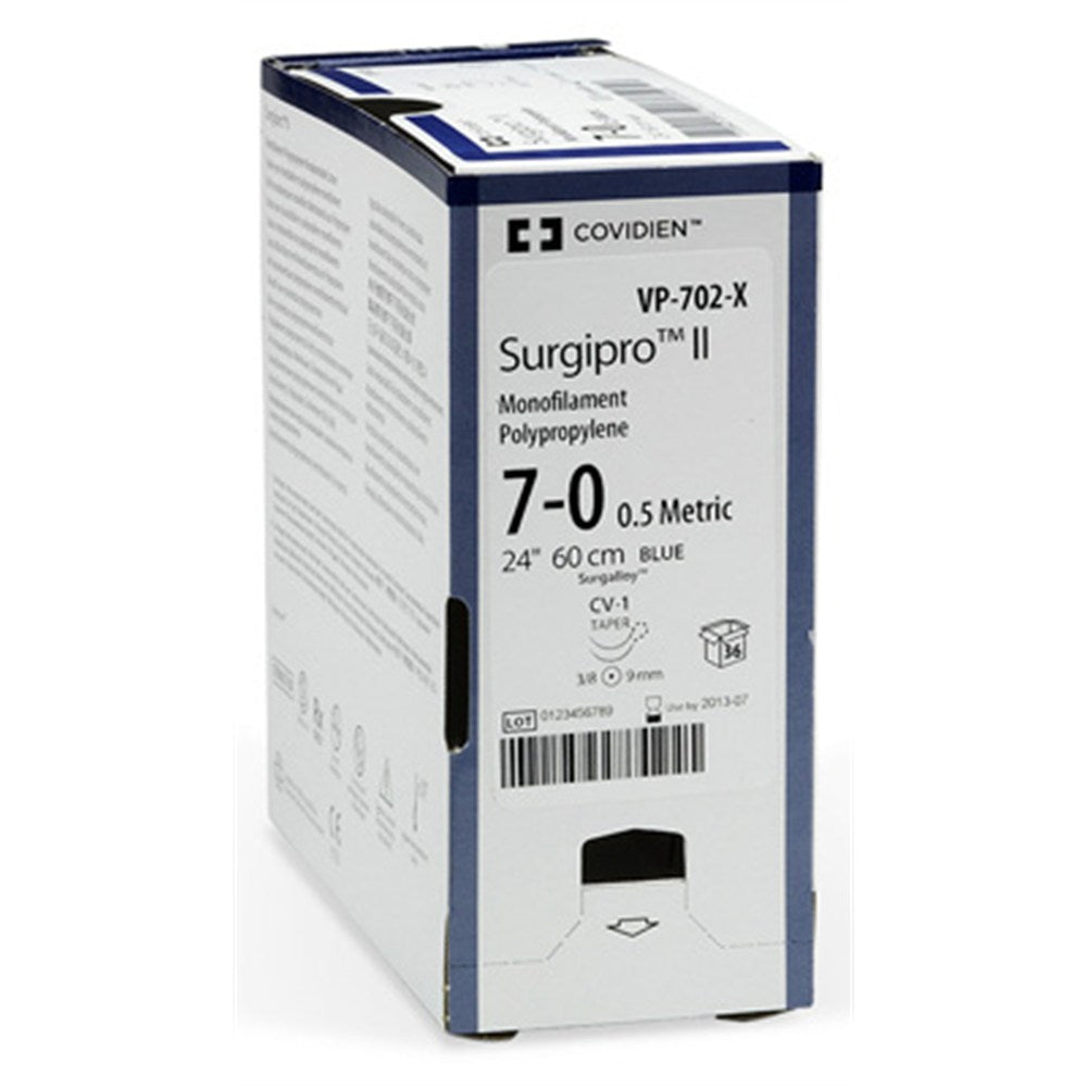 Medtronic Covidien SURGIPRO II Suture, Premium Reverse Cutting, Size 7-0, 18", Blue, Needle P-16, 3/8 Circle, 1 dz/bx. MPN: SP1647G