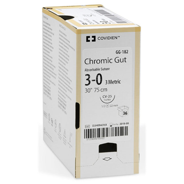 Covidien Chromic Gut Suture, Taper Point, Size 0, 30", Needle GU-45, 5/8 Circle. MPN: UG246