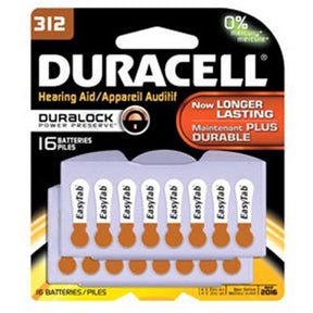 DURACELL Hearing Aid Battery, Zinc Air, Size 312, 16/pk, 6 pk/bx. MPN: DA312B16