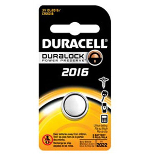 DURACELL Watch Battery, Lithium, Size DL2016, 3V, 6/bx. MPN: DL2016BPK
