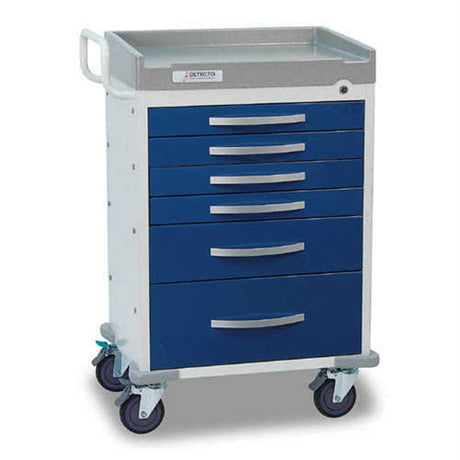 DETECTO RESCUE Anesthesiology Cart, White Frame, 6 BLUE Drawers, Keyed Lock. MPN: RC333369BLU