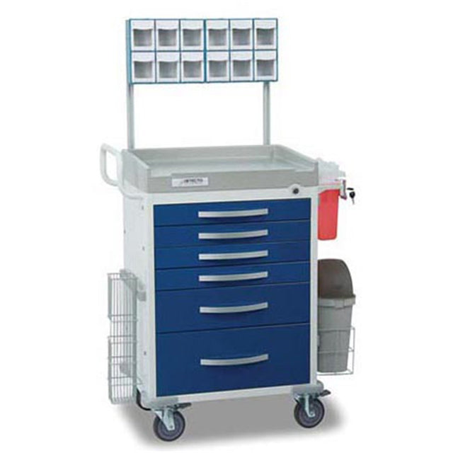 DETECTO RESCUE Anesthesiology Cart, White Frame, 6 BLUE Drawers, Loaded, Keyed Lock. MPN: RC333369BLU-L