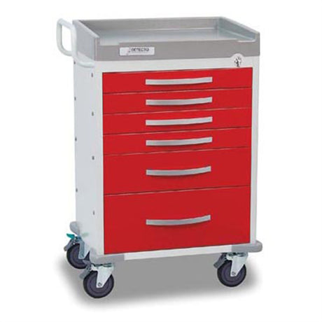 DETECTO RESCUE Emergency Room Cart, White Frame, 6 RED Drawers, Emergency Lock. MPN: RC333369RED