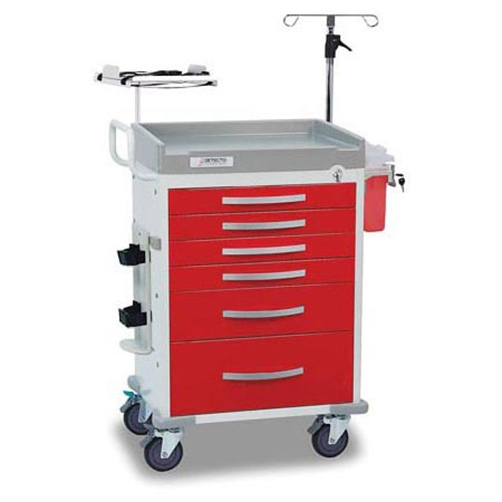 DETECTO RESCUE Emergency Room Cart, White Frame, 6 RED Drawers, Loaded, Keyed Lock. MPN: RC333369RED-L