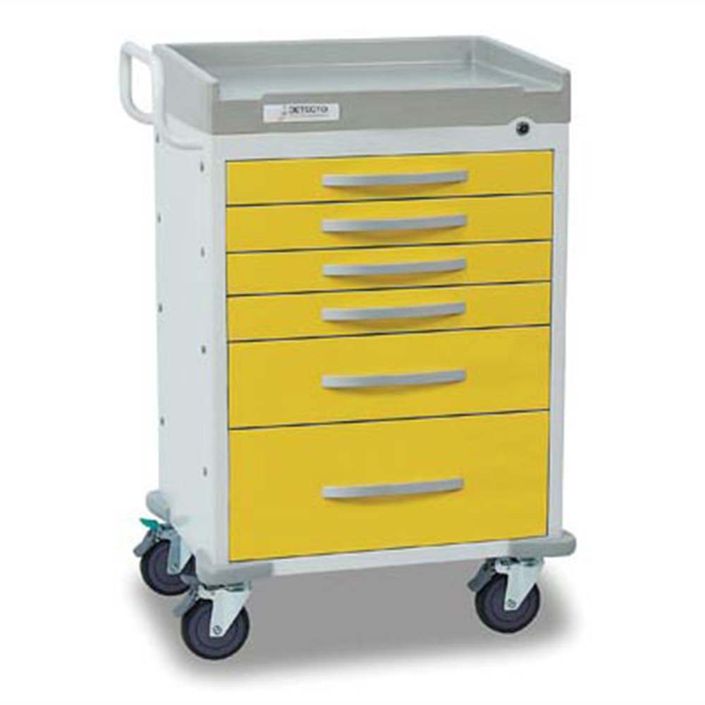 DETECTO RESCUE Isolation Medical Cart, White Frame, 6 YELLOW Drawers, Keyed Lock. MPN: RC333369YEL