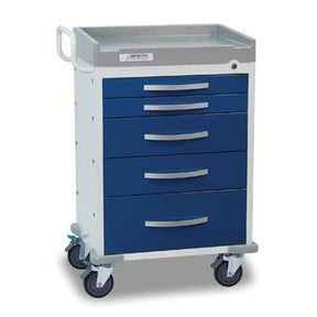 DETECTO RESCUE Anesthesiology Cart, White Frame, 5 BLUE Drawers, Keyed Lock. MPN: RC33669BLU