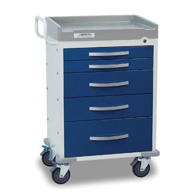 DETECTO RESCUE Anesthesiology Cart, White Frame, 5 BLUE Drawers, Keyed Lock. MPN: RC33669BLU