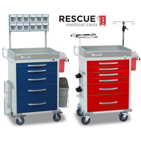 DETECTO RESCUE Anesthesiology Cart, White Frame, 5 BLUE Drawers, Loaded, Keyed Lock. MPN: RC33669BLU-L - Image 2