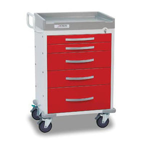 DETECTO RESCUE Emergency Room Cart, White Frame, 5 RED Drawers, Emergency Lock. MPN: RC33669RED