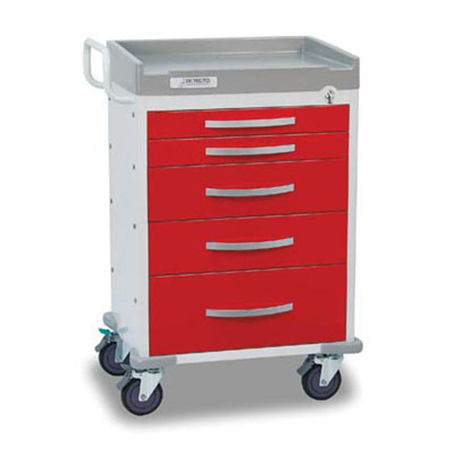DETECTO RESCUE Emergency Room Cart, White Frame, 5 RED Drawers, Emergency Lock. MPN: RC33669RED