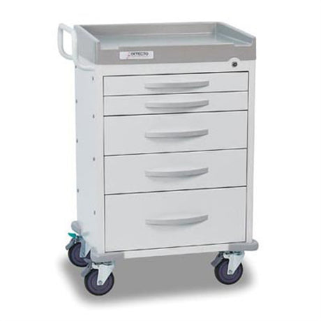 DETECTO RESCUE General Purpose Medical Cart, White Frame, 5 White Drawers, Keyed Lock. MPN: RC33669WHT