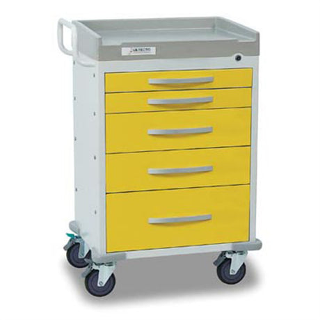 DETECTO RESCUE Isolation Medical Cart, White Frame, 5 YELLOW Drawers, Keyed Lock. MPN: RC33669YEL