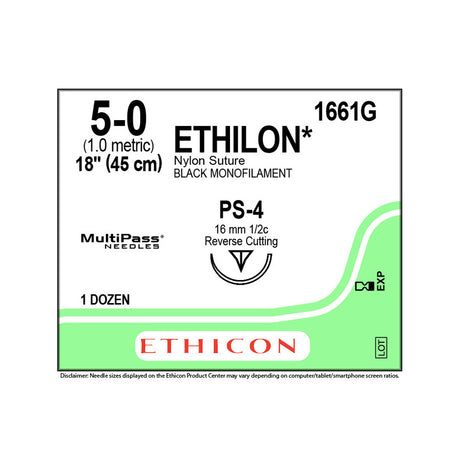 Ethicon ETHILON Nylon Suture, Size: 5-0, Needle: PS-4, BLACK, 12/bx. MPN: 1661G