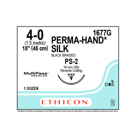 Ethicon PERMAHAND Silk Suture, Size: 4-0, Needle: PS-2, BLACK, 12/bx. MPN: 1677G