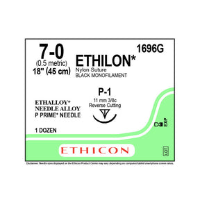 Ethicon ETHILON Nylon Suture, Size: 7-0, Needle: P-1, BLACK, 12/bx. MPN: 1696G