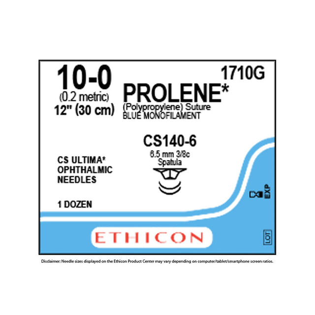 Ethicon PROLENE Polypropylene Suture, Size: 10-0, Needle: CS140-6, CS140-6, BLUE, 12/bx. MPN: 1710G