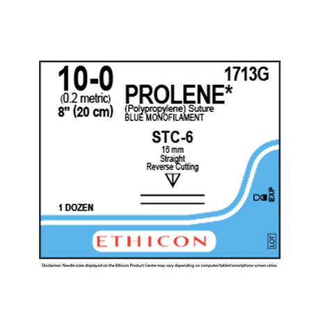 Ethicon PROLENE Polypropylene Suture, Size: 10-0, Needle: STC-6, STC-6, BLUE, 12/bx. MPN: 1713G