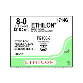 Ethicon ETHILON Nylon Suture, Size: 8-0, Needle: TG100-8, TG100-8, BLACK, 12/bx. MPN: 1714G