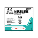 Ethicon MERSILENE Polyester Fiber Suture, Size: 6-0, Needle: S-14, S-14, WHITE, 12/bx. MPN: 1722G