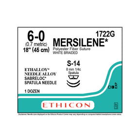 Ethicon MERSILENE Polyester Fiber Suture, Size: 6-0, Needle: S-14, S-14, WHITE, 12/bx. MPN: 1722G