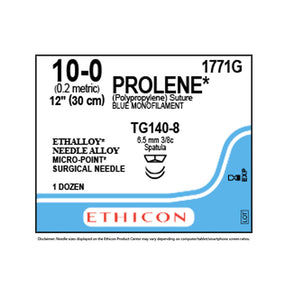 Ethicon PROLENE Polypropylene Suture, Size: 10-0, Needle: TG140-8, TG140-8, BLUE, 12/bx. MPN: 1771G