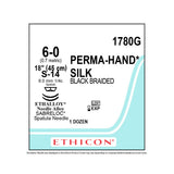 Ethicon PERMAHAND Silk Suture, Size: 6-0, Needle: S-14, S-14, BLACK, 12/bx. MPN: 1780G